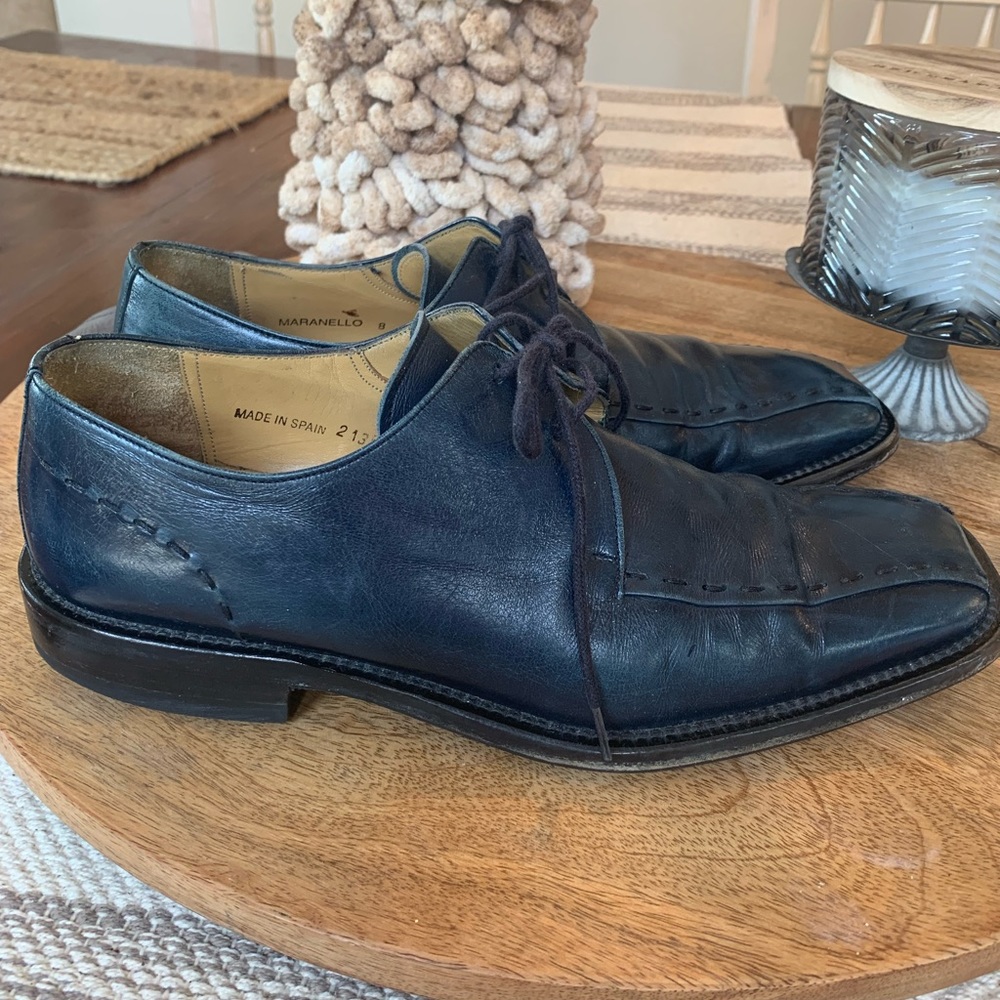 Mezlan Maranello Dark‎ Navy Blue Leather Lace Oxford Dress Shoes Men’s 8 M Spain